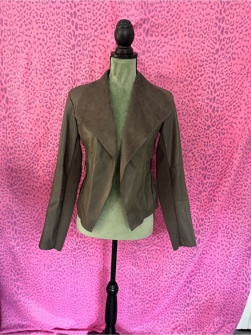 Women’s gray Draped Faux-Leather Jacket